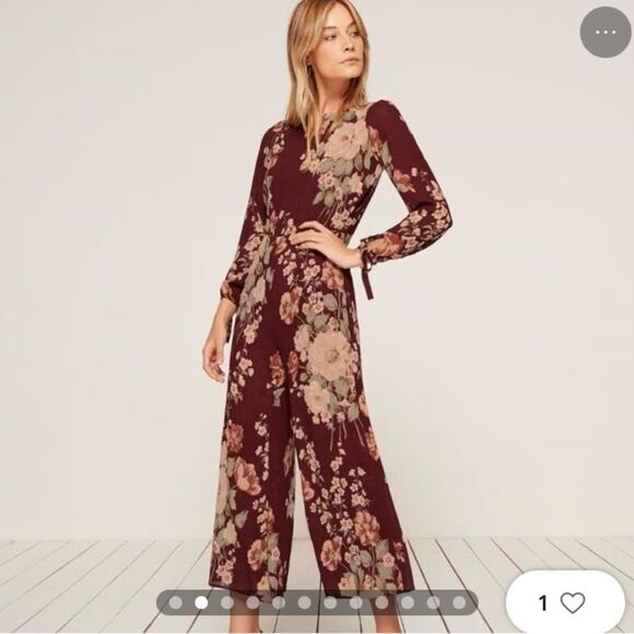 Reformation Pants - Reformation Missy Wide Leg Floral Jumpsuit in Ava Size 4 Burgundy Like New